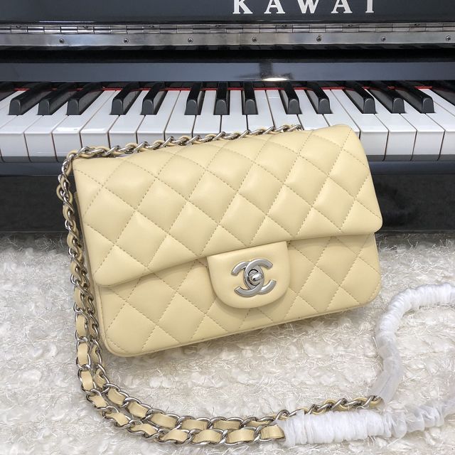 CC original lambskin mini flap bag A69900 light yellow