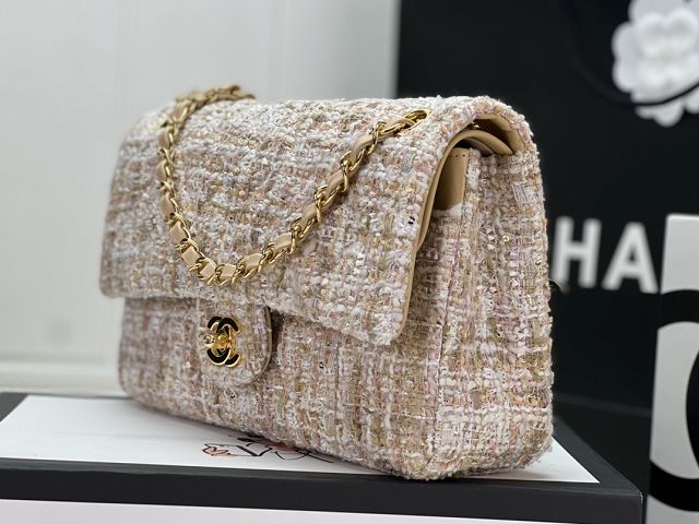 CC original tweed medium flap bag A01112 apricot