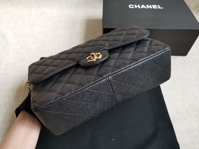 CC handmade grained calfskin large flap bag HA58600 black