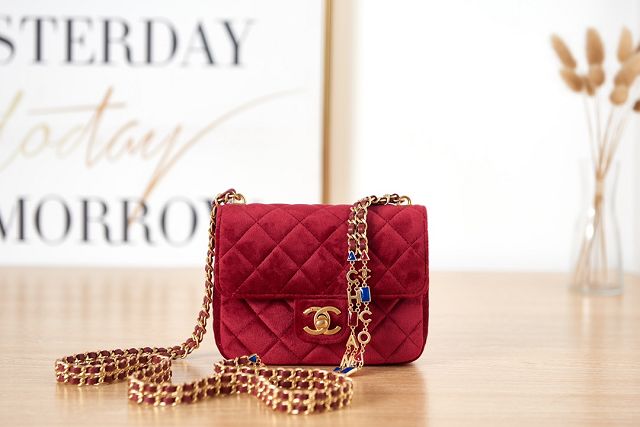 CC original velvet mini flap bag AS3442 red