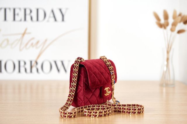 CC original velvet mini flap bag AS3442 red