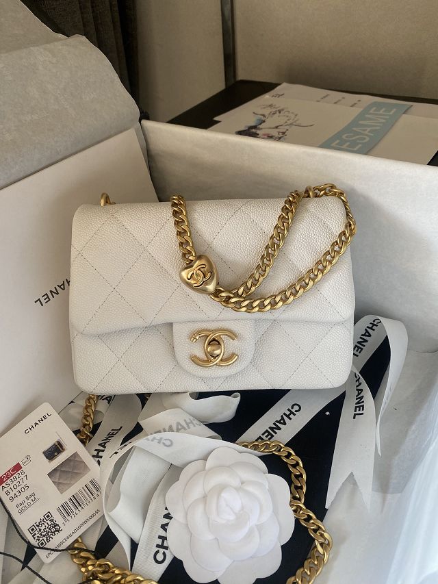 2023 CC original grained calfskin mini flap bag AS3828 white