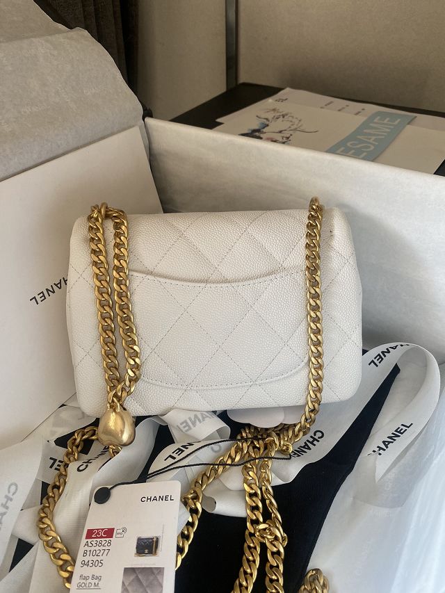 2023 CC original grained calfskin mini flap bag AS3828 white