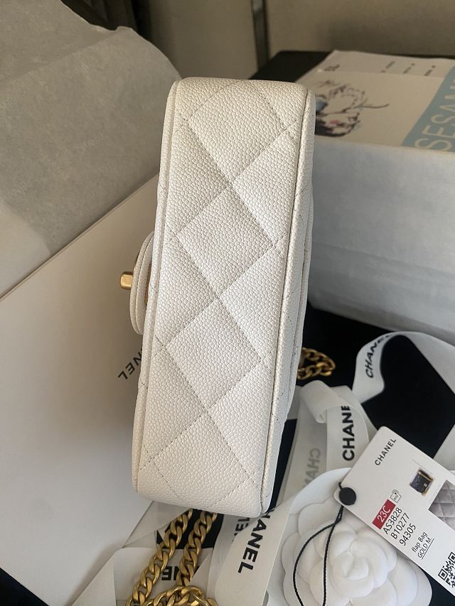 2023 CC original grained calfskin mini flap bag AS3828 white