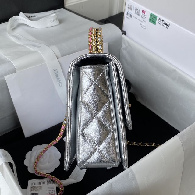 2023 CC original lambskin small flap bag AS3908 silver