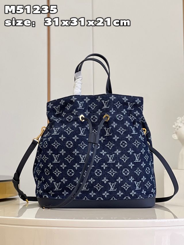 2023 Louis vuitton original denim bucket bag M51235 blue