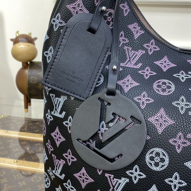 Louis vuitton original mahina leather carmel hobo bag M21299 black