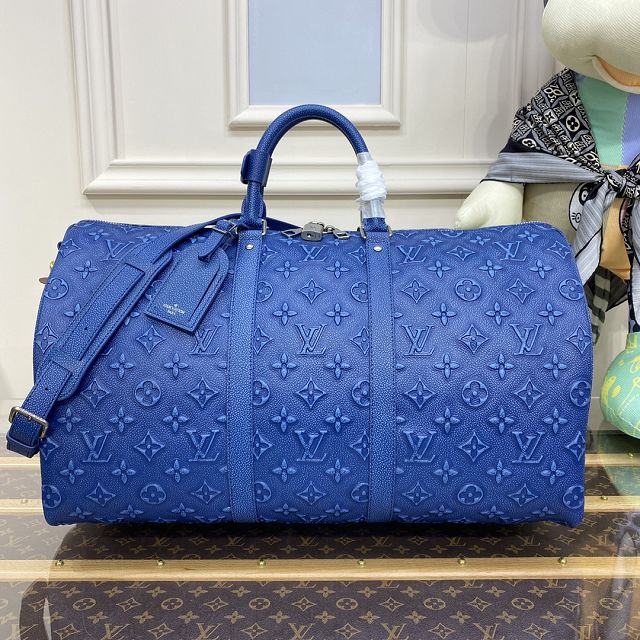 Louis vuitton original calfskin keepall 50 M21375 blue