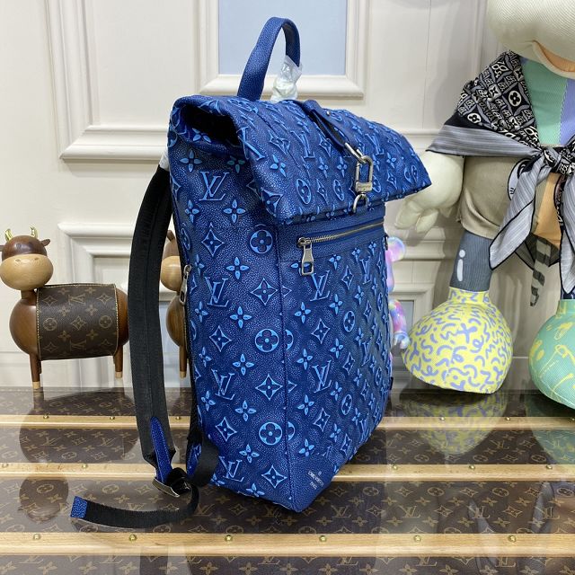 Louis vuitton original calfskin roll top backpack M21359 blue