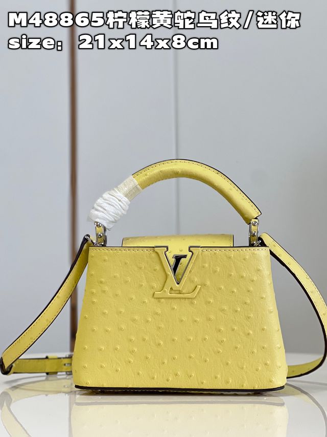 Louis vuitton original ostrich calfskin capucines mini handbag M93483 yellow