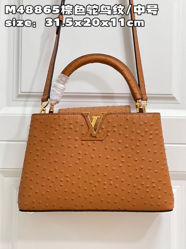 Louis vuitton original ostrich calfskin capucines mm handbag M59883 brown