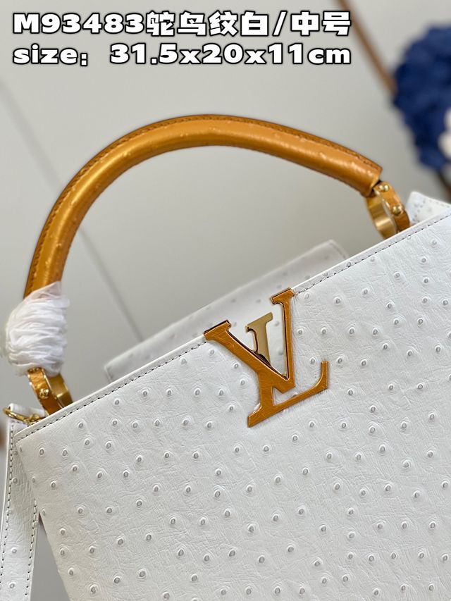 Louis vuitton original ostrich calfskin capucines mm handbag M59883 white