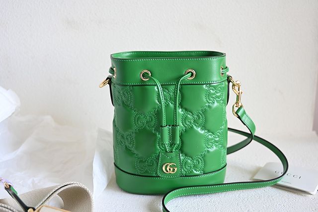 2023 GG original matelasse leather bucket bag 728231 green