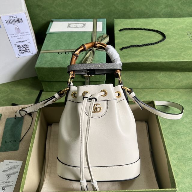 2023 GG original calfskin diana mini bucket bag 724667 white