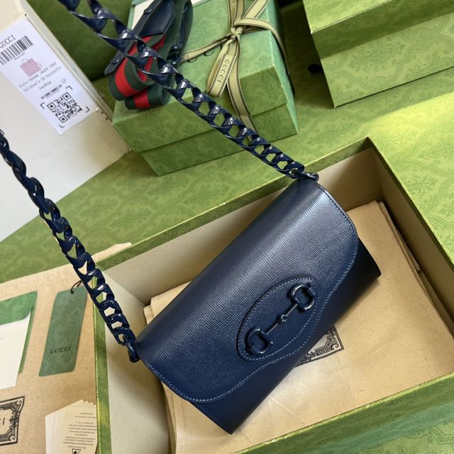 GG original calfskin horsebit 1955 mini bag 724713 dark blue