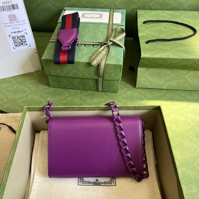 GG original calfskin horsebit 1955 mini bag 724713 purple
