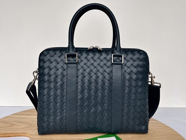 BV original calfskin slim Intrecciato briefcase 690702 dark blue