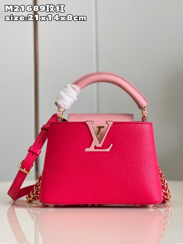 Louis vuitton original calfskin capucines mini handbag M48865 rose red