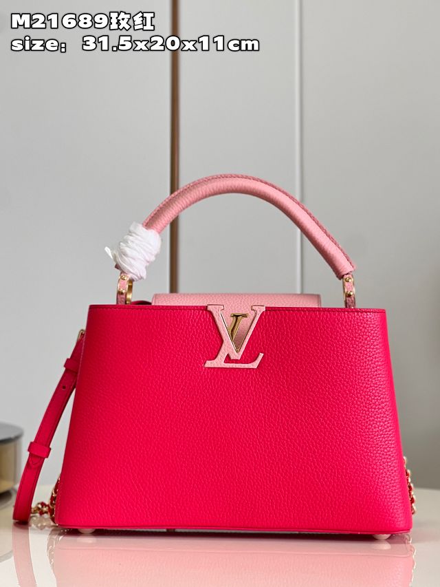 Louis vuitton original calfskin capucines mm handbag M59516 rose red
