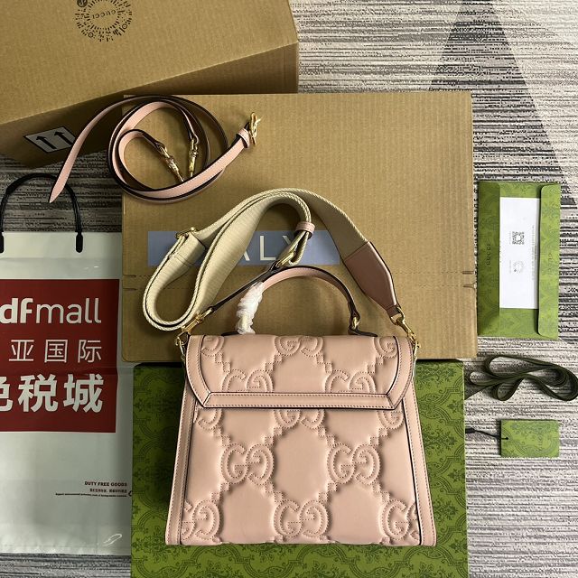 2023 GG original matelasse leather top handle bag 736877 pink