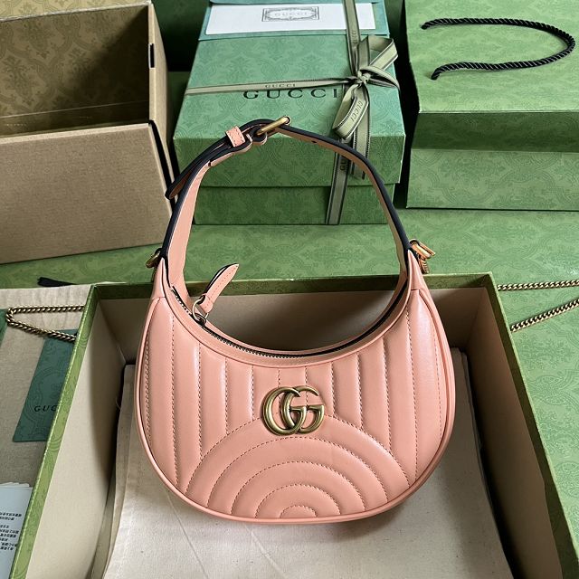 2023 GG original calfskin marmont half-moon-shaped mini bag 699514 peach