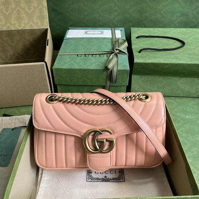 2023 GG original calfskin marmont small shoulder bag 443497 peach