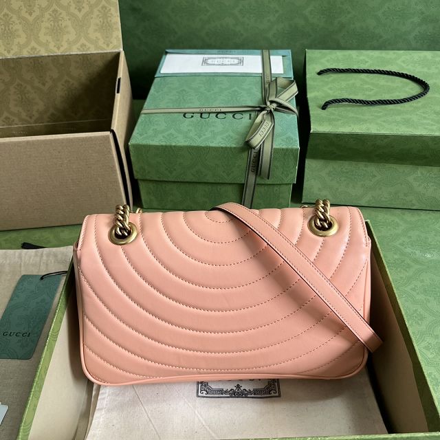 2023 GG original calfskin marmont small shoulder bag 443497 peach