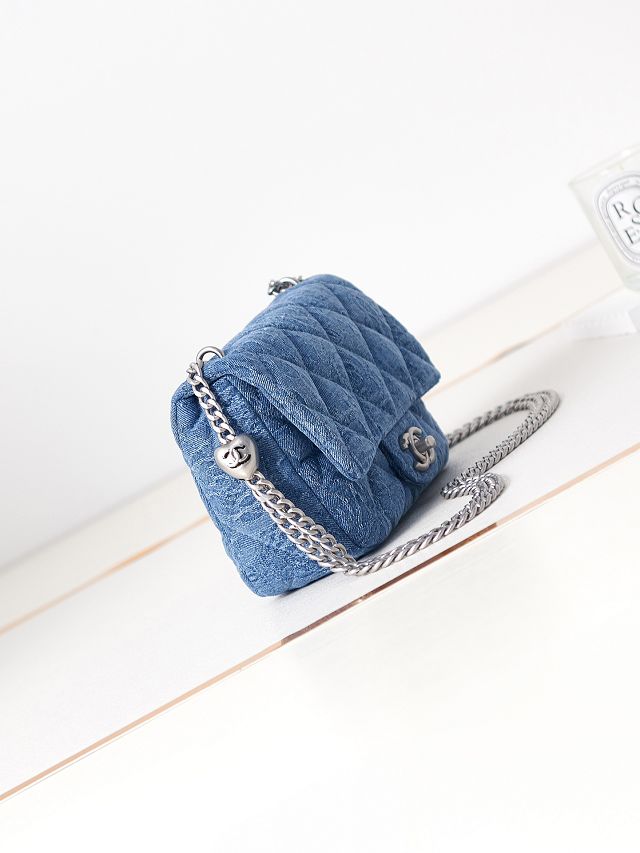 CC original denim small flap bag AS3829 blue