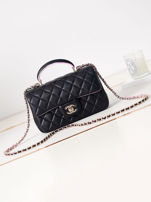 CC original lambskin top handle flap bag AS2431 black&pink