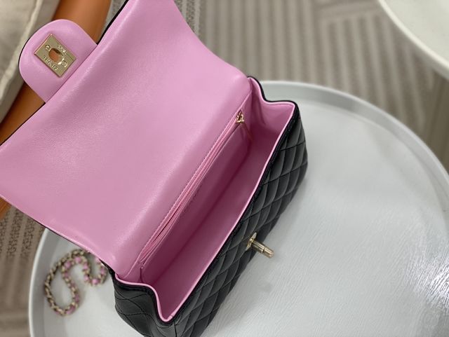 CC original lambskin top handle flap bag AS2431 black&pink