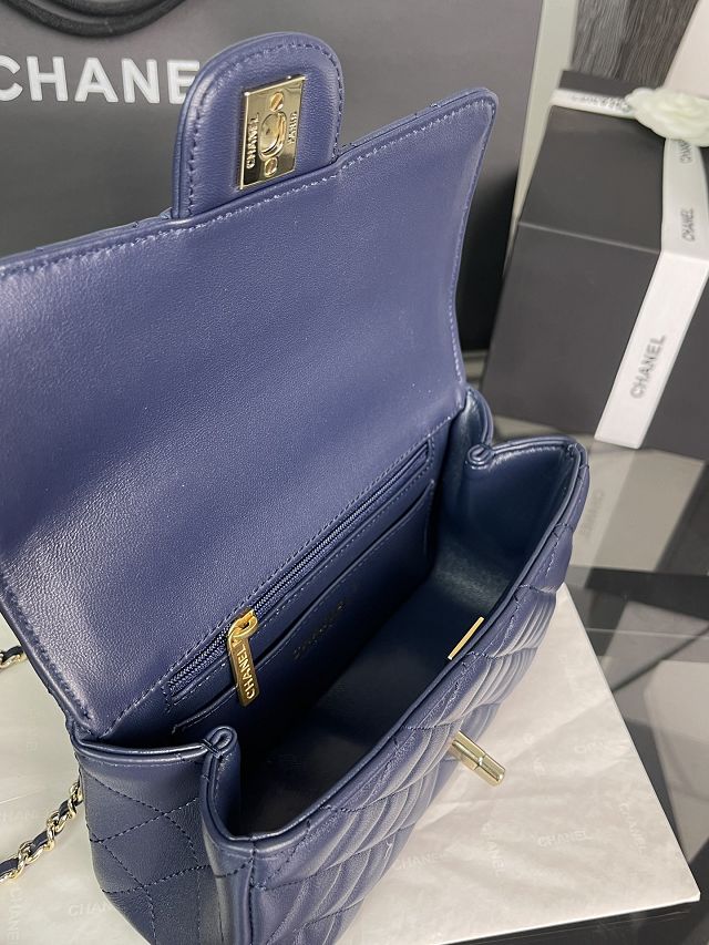 CC original lambskin top handle flap bag AS4141 blue