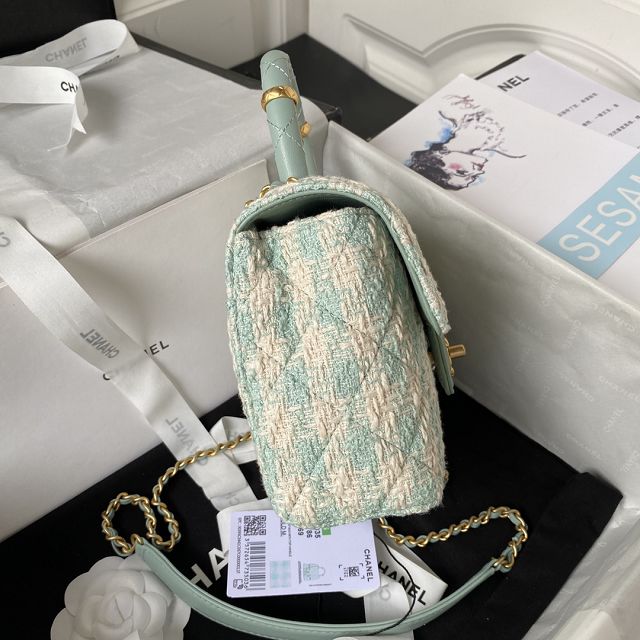 CC original tweed mini top handle bag AS4035 green