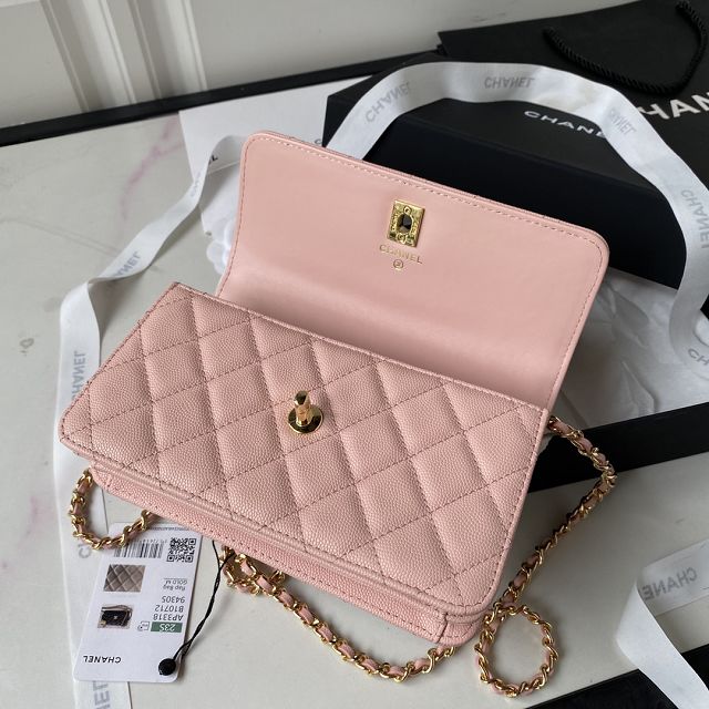 CC original grained calfskin wallet on chain AP3318 pink