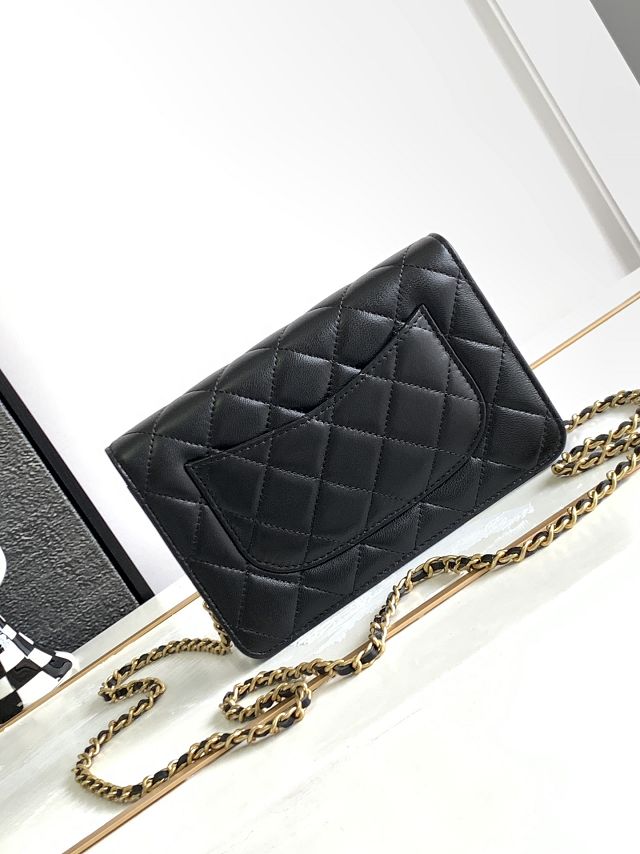 CC original lambskin wallet on chain AP3285 black