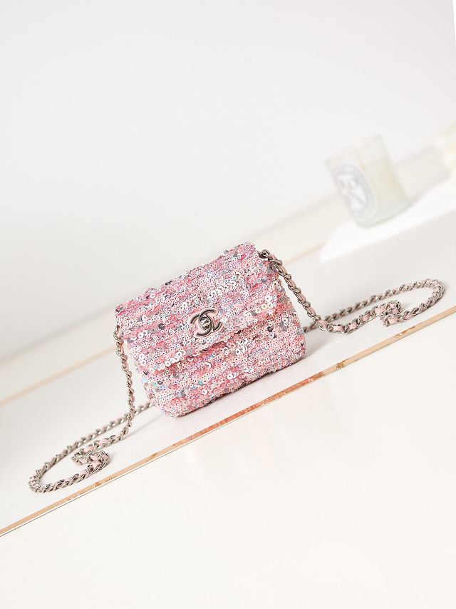 CC original sequins mini flap bag AS3965 pink