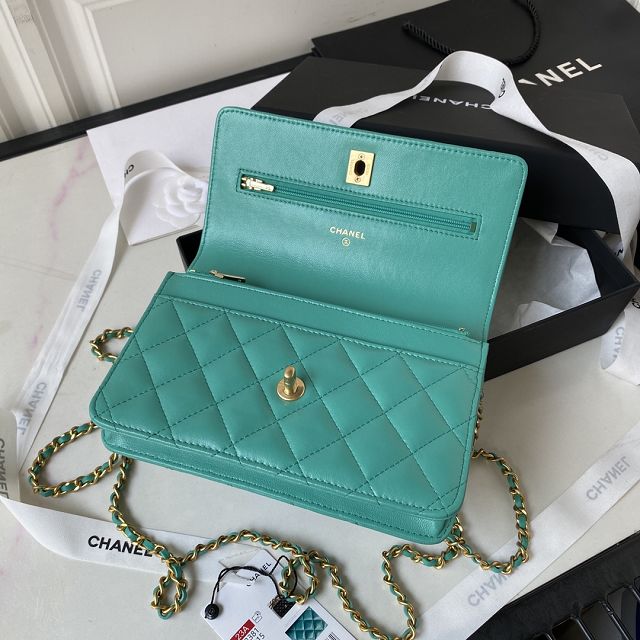 CC original lambskin wallet on chain AP3381 green