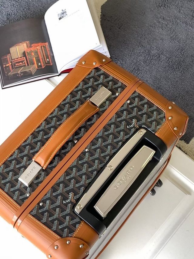 Goyard handmade original canvas&calfskin bourget trolley case GY0033 black&tan