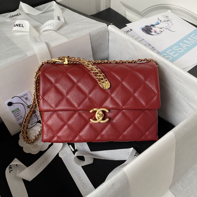 2023 CC original calfskin small flap handbag AS3984 red
