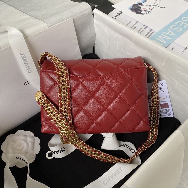 2023 CC original calfskin small flap handbag AS3984 red