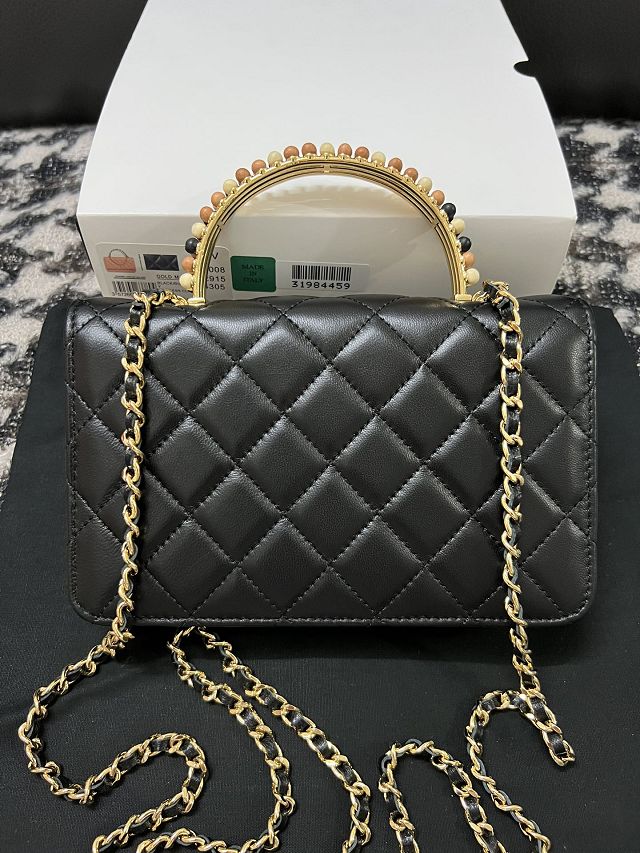 CC original lambskin wallet on chain AP3381 black