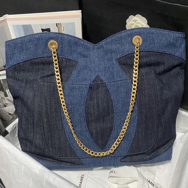 2023 CC original denim large shopping bag AS3857 black