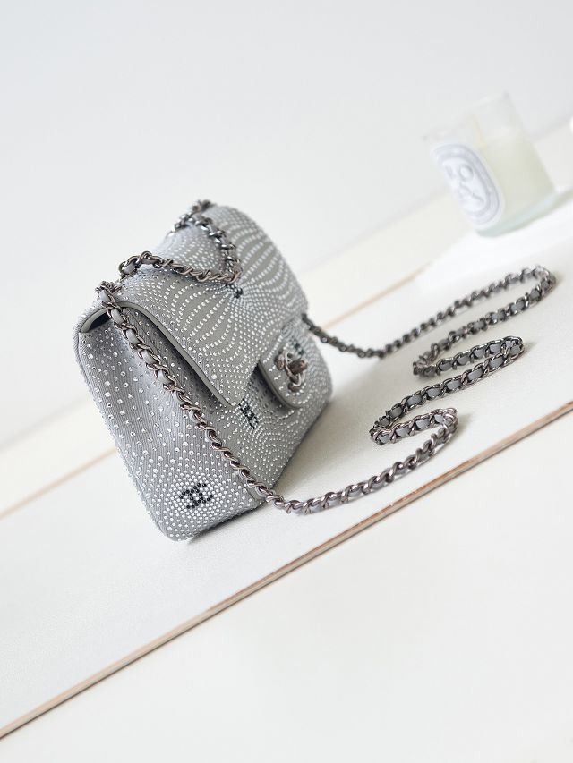 2023 CC original sequins mini flap bag AS3965 silver