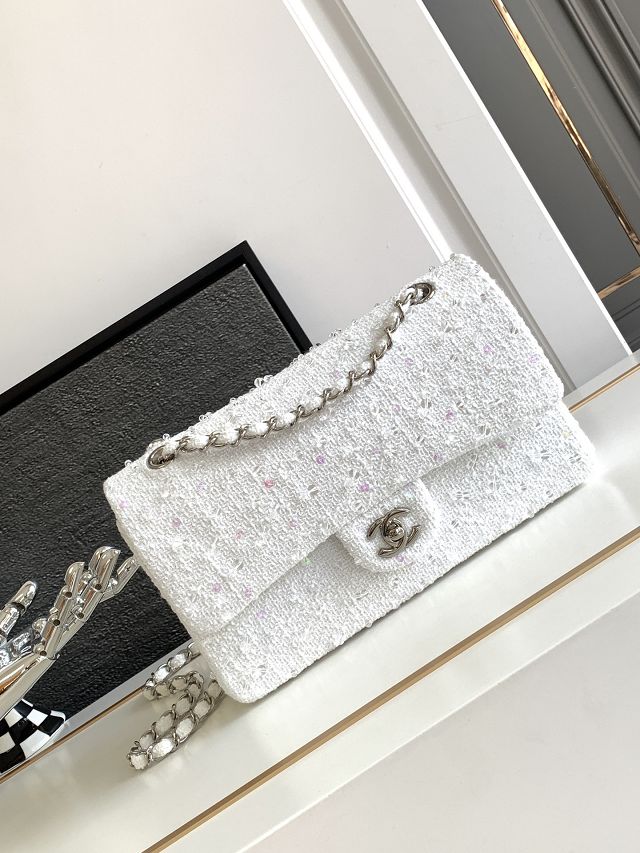 2023 CC original tweed medium flap bag A01112 white