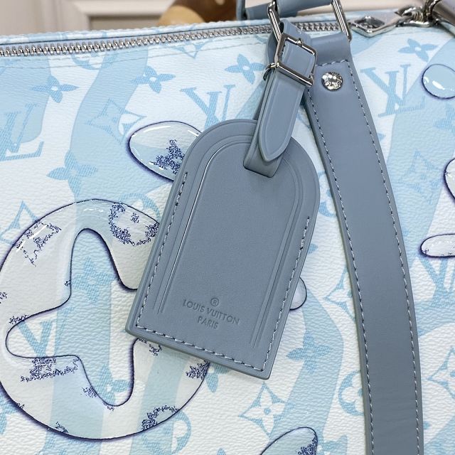 Louis vuitton original monogram canvas keepall 50 M22570 light blue