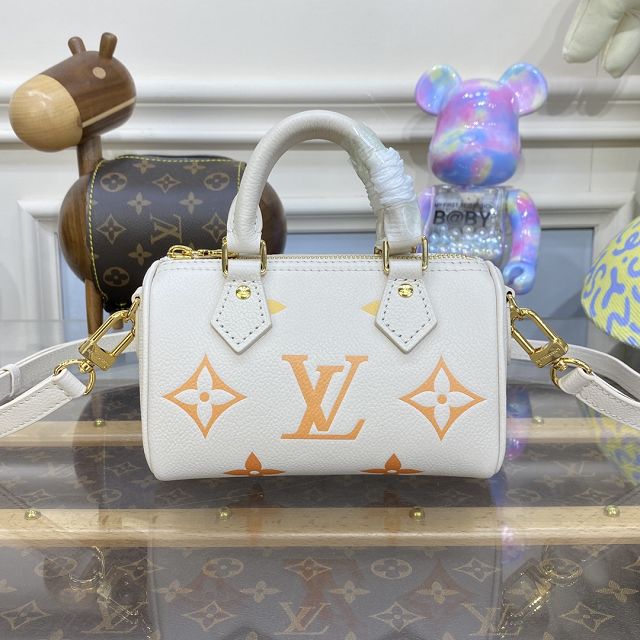 2023 Louis vuitton original calfskin nano speedy M81625 white&apricot