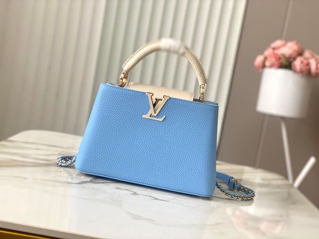 Louis vuitton original calfskin capucines BB handbag M20815 sky blue