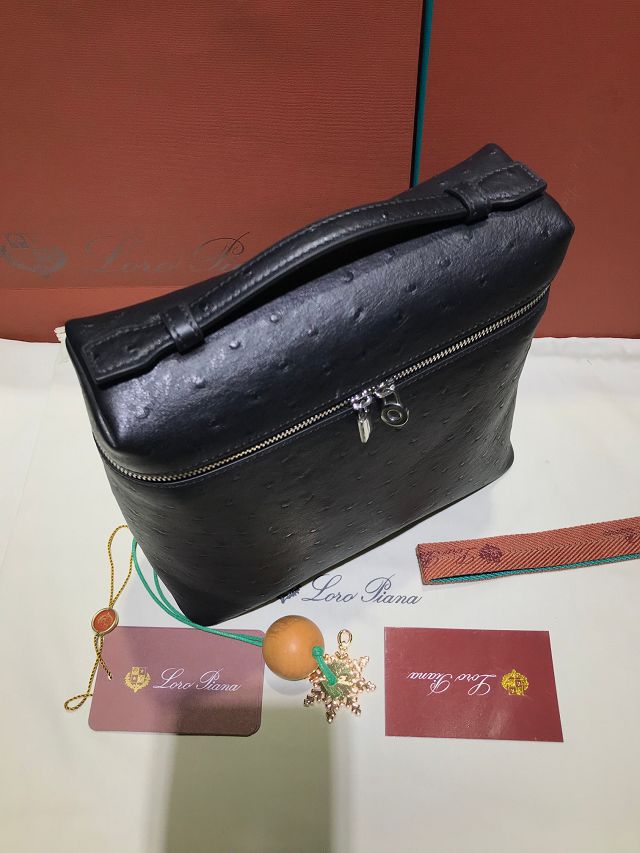 Loro Piana original ostrich leather extra pocket backpack FAN4041 black