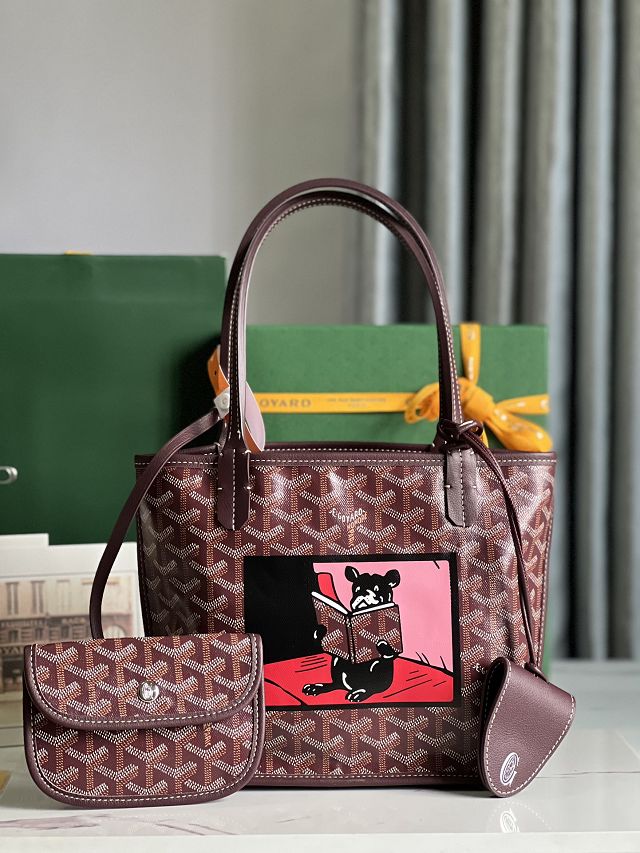 Goyard original calfskin&canvas reversible anjou mini bag GY0084 burgundy