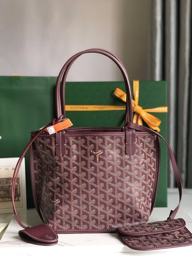 Goyard original calfskin&canvas reversible anjou mini bag GY0086 burgundy