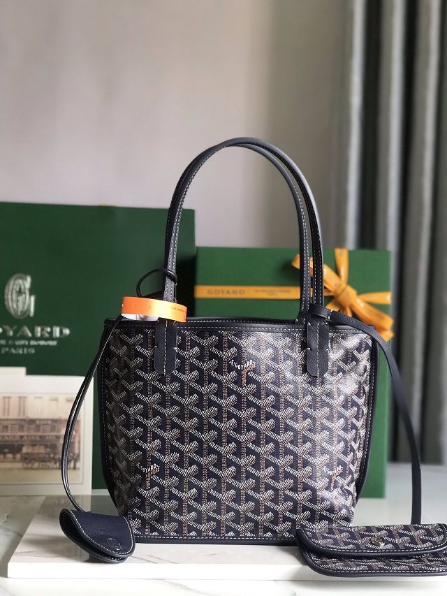 Goyard original calfskin&canvas reversible anjou mini bag GY0086 navy blue